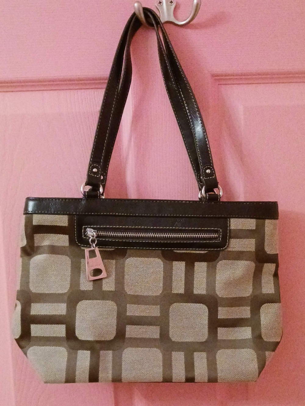 Nine West Canvas & Leather Geometric Tote Bag in Brown